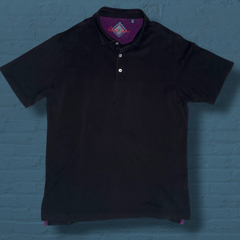 Robert Graham Classic Fit Polo Shirt Black 100% Cotton Made in Korea L